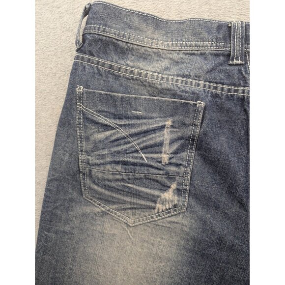 Member's Property Denim Shorts Mens 38 Blue Distressed Jean Zip Fly Casual - Picture 9 of 15